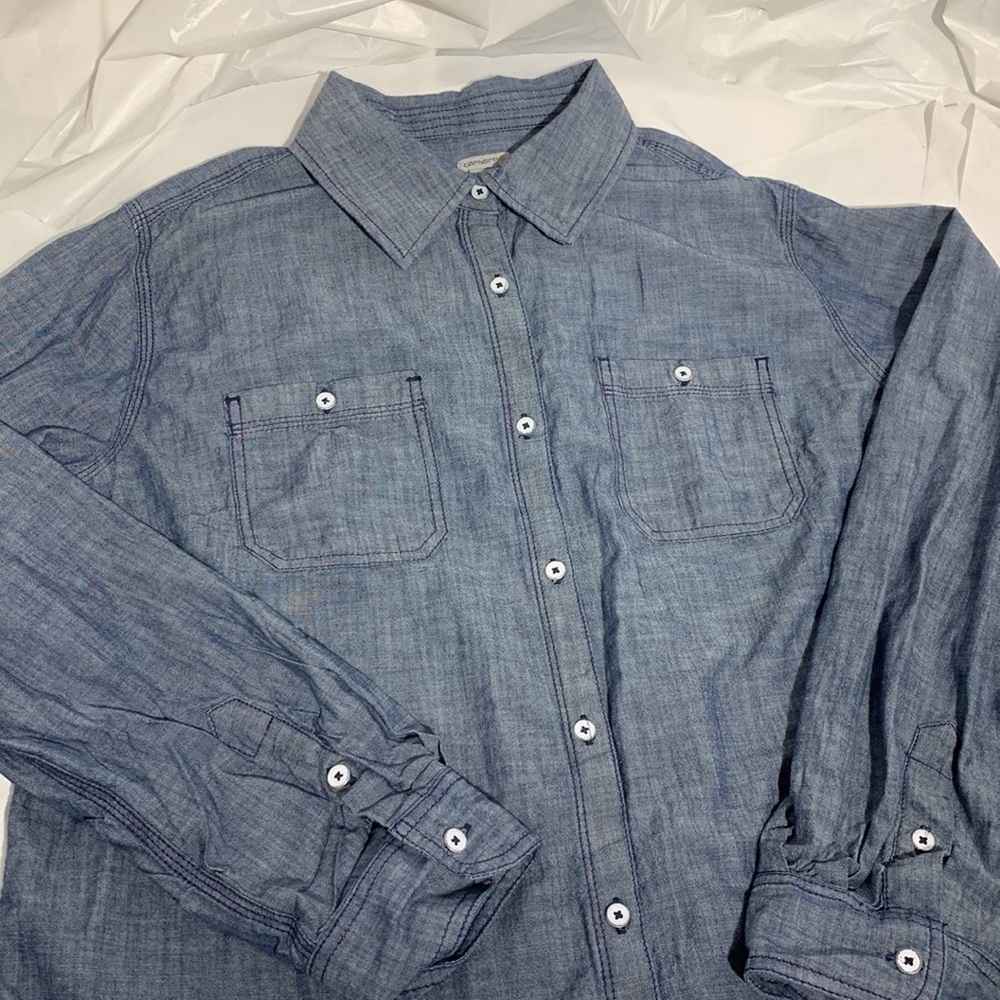 Men’s Carhartt Blue Denim like Button Down Long Sleeve Shirt Size XL